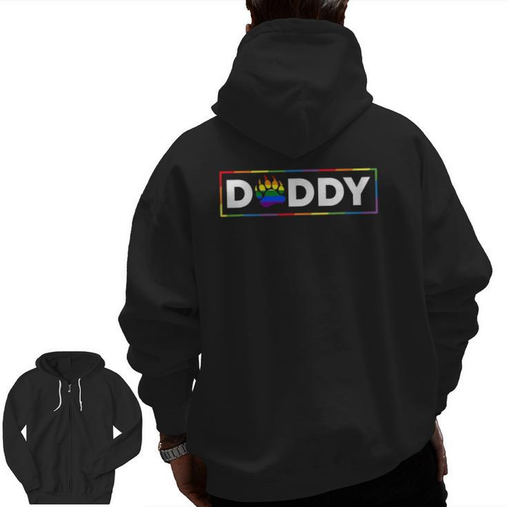 Mens Proud Gay Daddy Bear Paw Pride Rainbow Lgbtq Dad Fathers Day Zip Up Hoodie Back Print