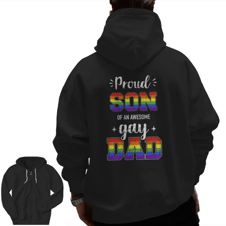 Mens Proud Son Of Awesome Gay Dad Rainbow Pride Month Family Zip Up Hoodie Back Print
