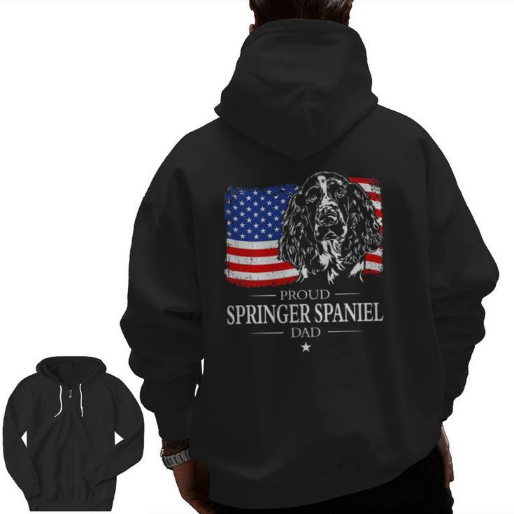 Mens Proud Springer Spaniel Dad American Flag Patriotic Dog Zip Up Hoodie Back Print