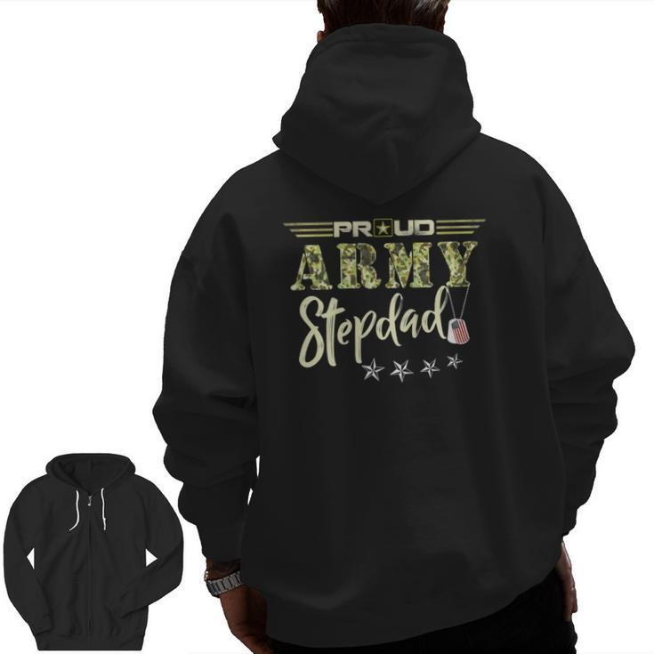 Mens Proud Us Army Stepdad Camouflage Military Pride Zip Up Hoodie Back Print