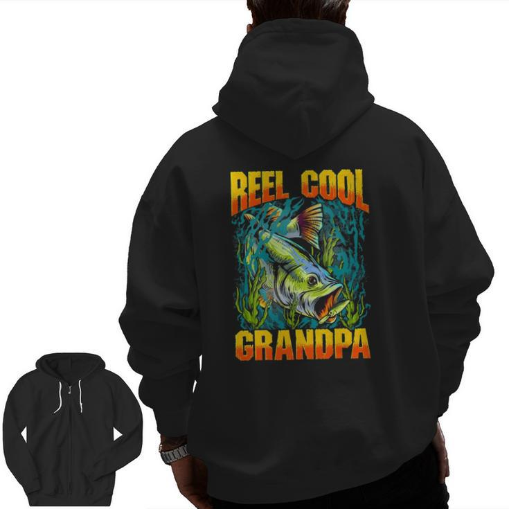 Mens Reel Cool Grandpa Fishing Lover Fathers Day Zip Up Hoodie Back Print