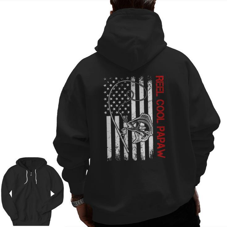 Mens Reel Cool Papaw Vintage Flag Fishing Father's Day Zip Up Hoodie Back Print