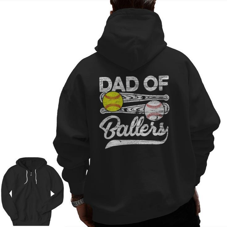 Mens Retro Vintage Father's Day Dad Softball Baseball Lover Zip Up Hoodie Back Print