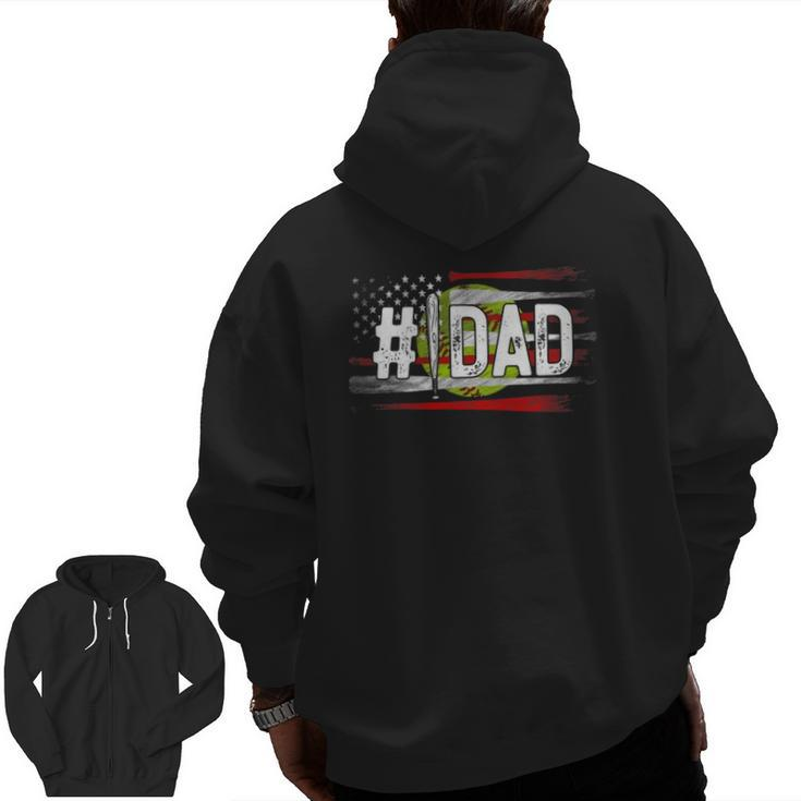 Mens Softball 1 Dad Number One Best Dad Coach Ever Fathers Day Zip Up Hoodie Back Print