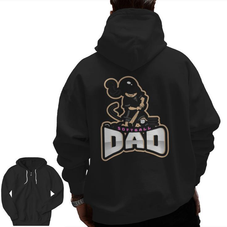 Mens Softball Dad Fastpitch Father's Day Zip Up Hoodie Back Print
