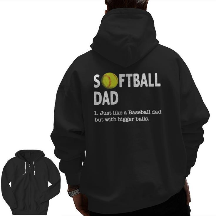 Mens Softball Dad Just Like A Baseball Dad Father's Day Zip Up Hoodie Back Print