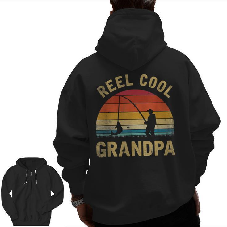 Mens Vintage Reel Cool Grandpa Fish Fishing Shirt Father's Day Gi Zip Up Hoodie Back Print