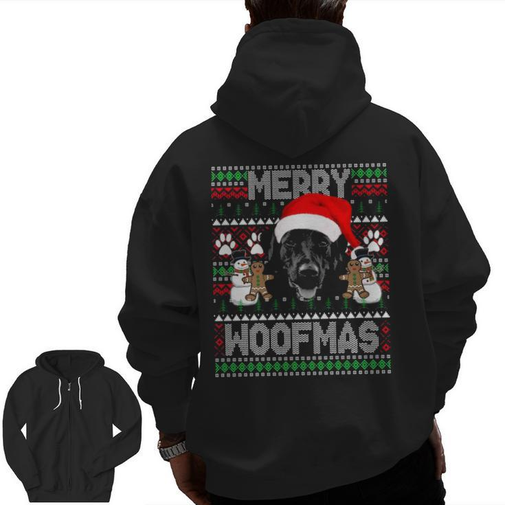 Merry Woofmas Cute Black Labrador Dog Ugly Sweater Zip Up Hoodie Back Print