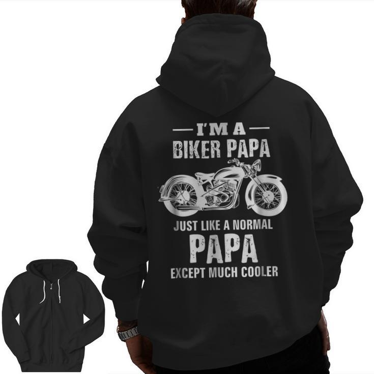 Motorcycle Biker Papa Bike Men Dad Grandpa Zip Up Hoodie Back Print