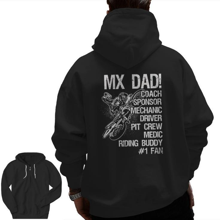 Mx Dad Coach Sponsor Mechanic Driver Pit Crew Medic Ridding Buddy Zip Up Hoodie Back Print