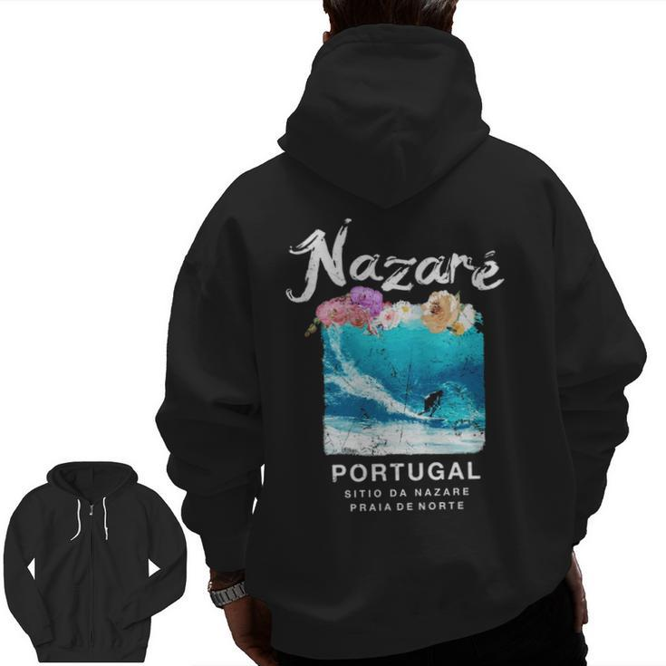 Nazare Portugal Big Wave Surfing Vintage Surf Zip Up Hoodie Back Print