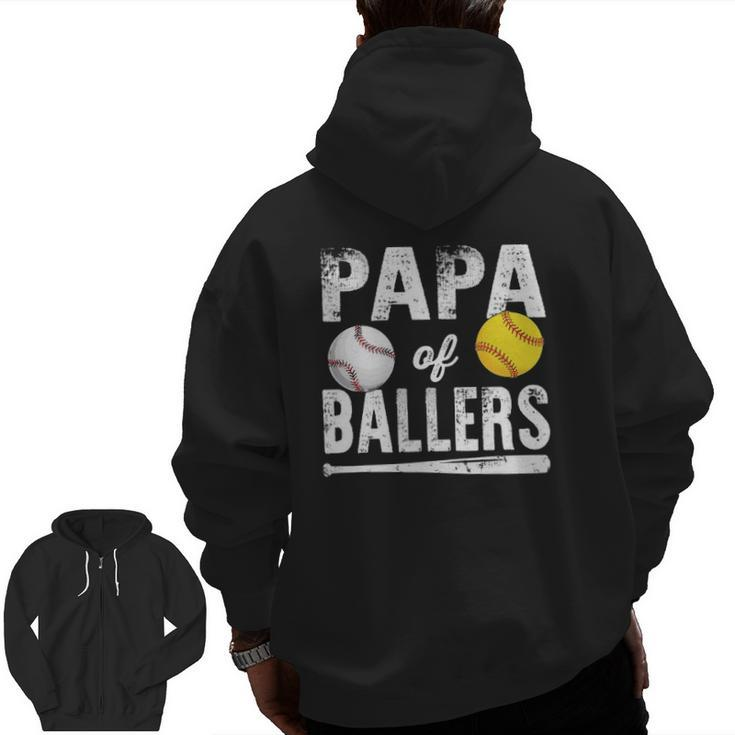 Papa Of Ballers Baseball Softball Zip Up Hoodie Back Print