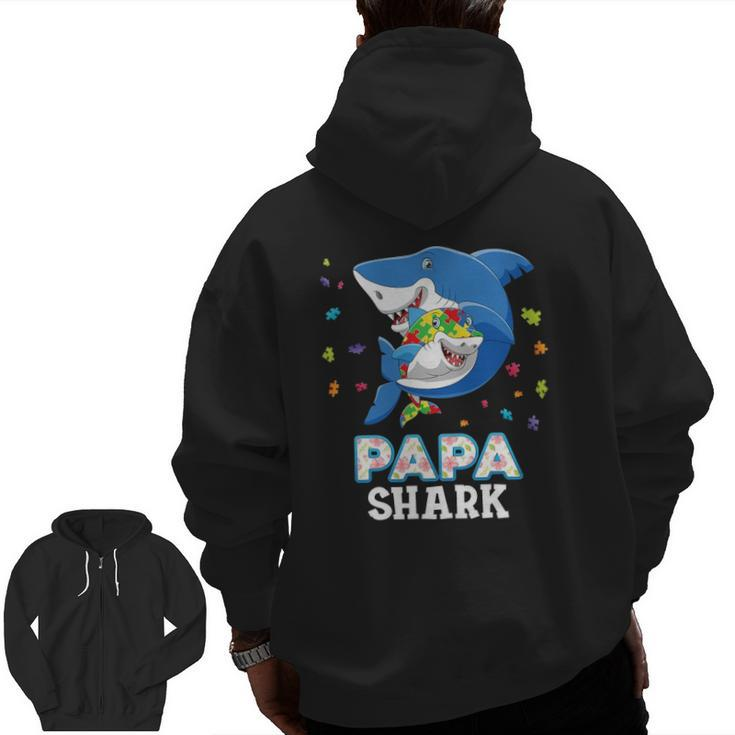 Papa Shark Autism Awareness Rainbow Puzzle Matching Do Zip Up Hoodie Back Print