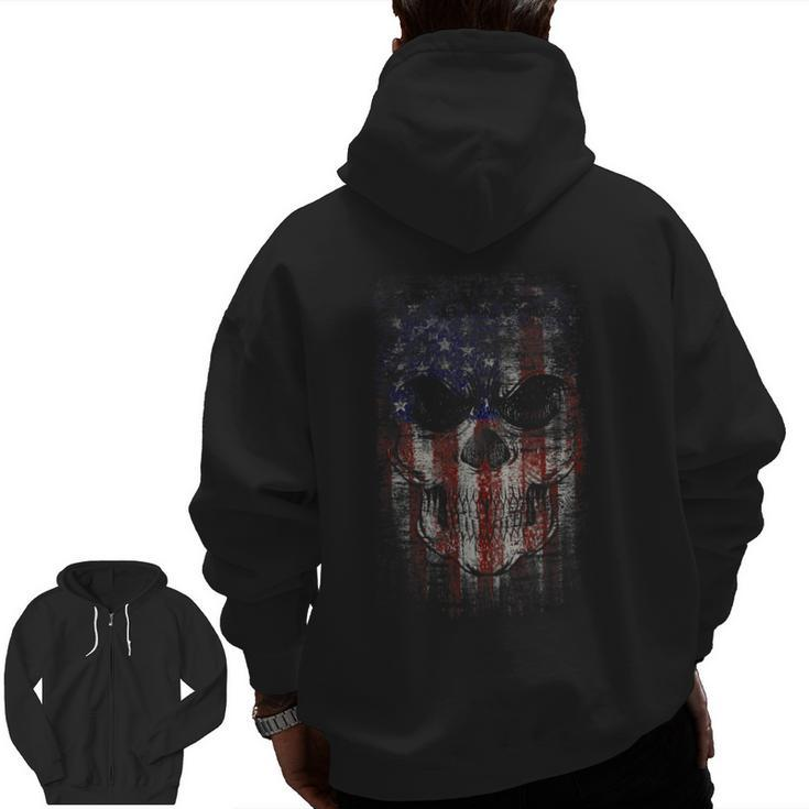 Patriotic Military American Flag Skull Zip Up Hoodie Back Print