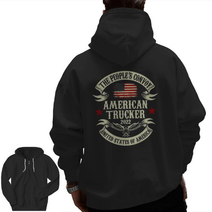 The People's Convoy 2022 America Truckers Freedom Convoy Usa Zip Up Hoodie Back Print