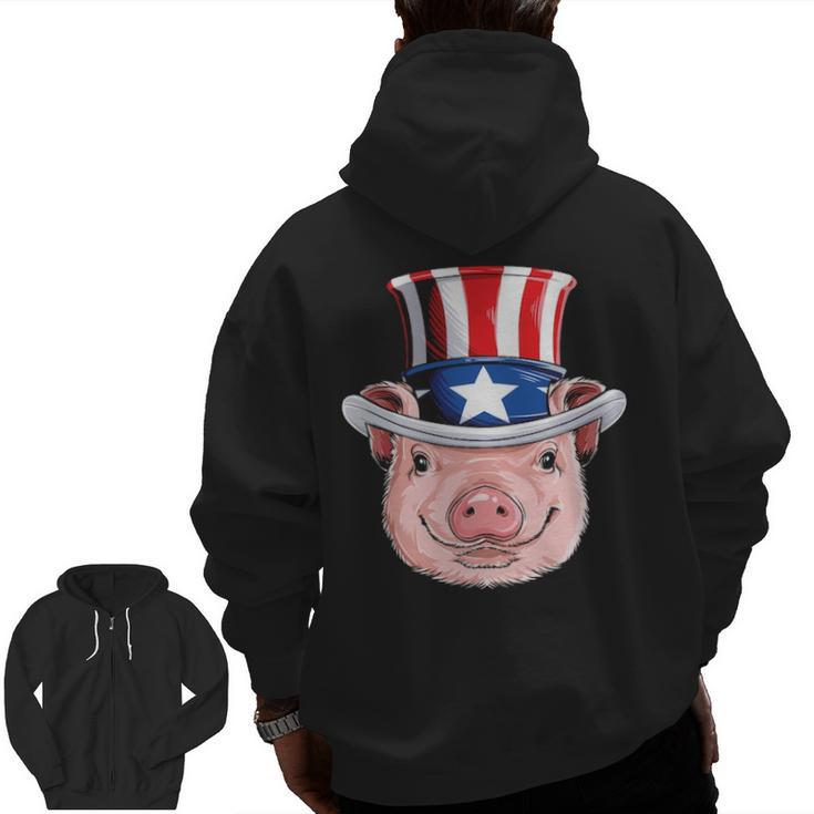Pig 4Th Of July Uncle Sam American Flag Hat Zip Up Hoodie Back Print
