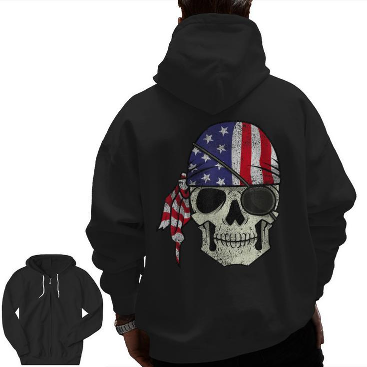 Pirate 4Th Of July Men Distressed Usa Skull American Flag Zip Up Hoodie Back Print