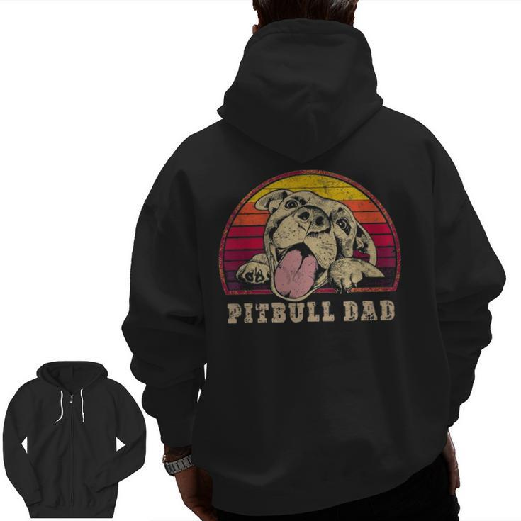 Pitbull Dad  Vintage Smiling Pitbull Sunset  Pbt Zip Up Hoodie Back Print