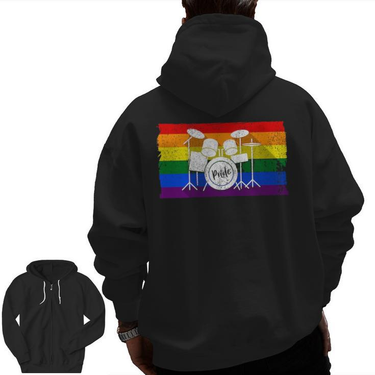 Pride Rainbow Flag Drum Kit Drummer Shadow Zip Up Hoodie Back Print