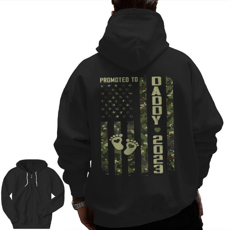 Promoted To Daddy 2023 First Time Father's Day New Dad Zip Up Hoodie Back Print