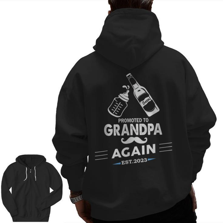 Promoted To Grandpa Again 2023 Baby Pregnancy Announcements Zip Up Hoodie Back Print