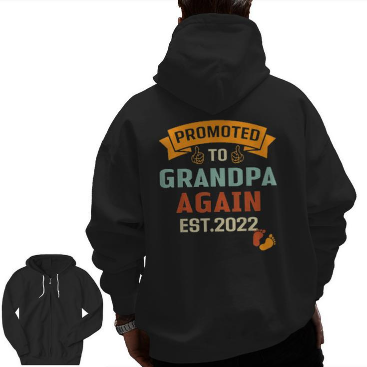 Promoted To Grandpa Again Est 2022 Vintage Zip Up Hoodie Back Print