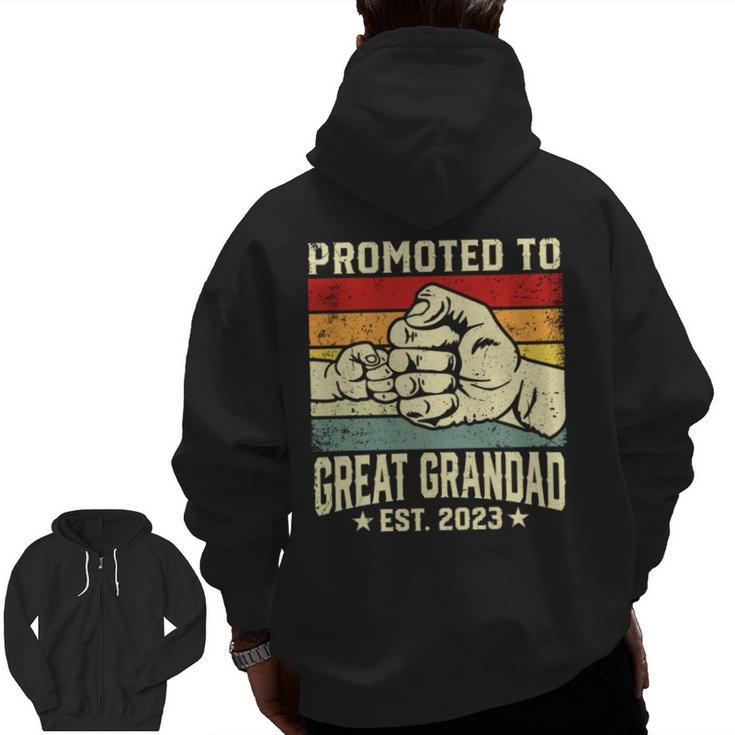 Promoted To Great Grandad Est 2023 Vintage New Dad   For Dad Zip Up Hoodie Back Print
