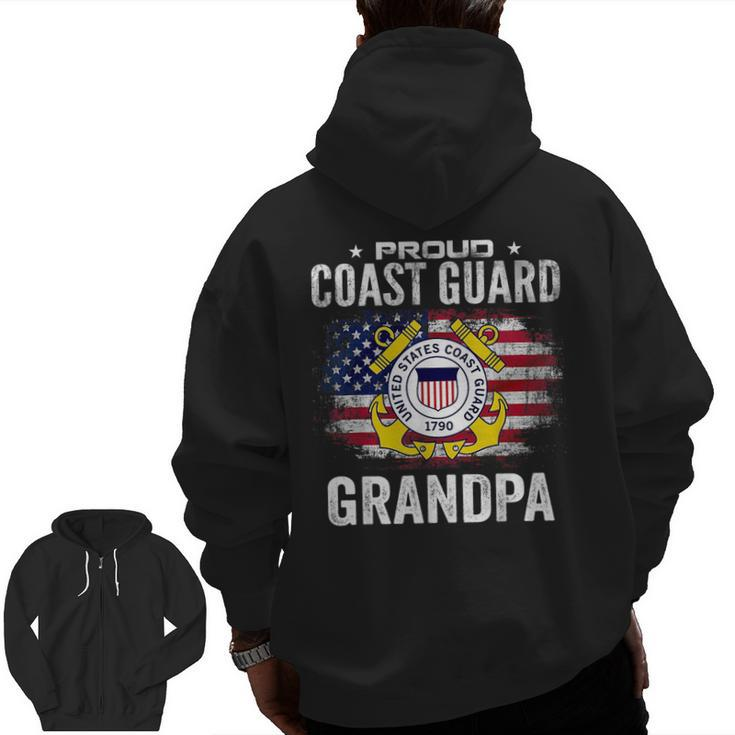 Proud Coast Guard Grandpa With American Flag Veteran Veteran  Zip Up Hoodie Back Print