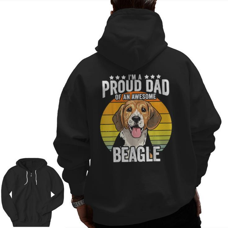 Proud Dad Beagle Dog Pet Love Retro Vintage Sunset Zip Up Hoodie Back Print