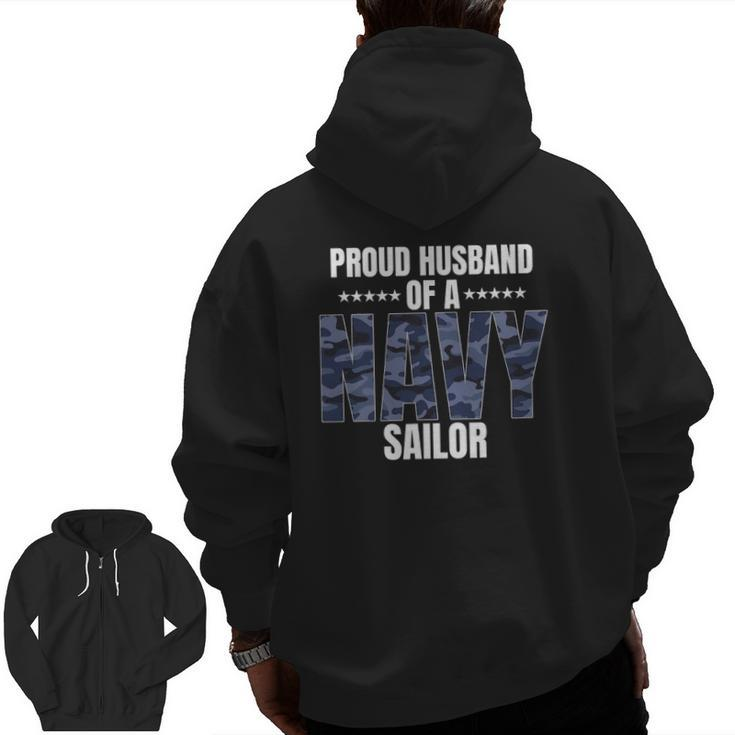 Proud Husband Of A Navy Sailor Veterans Day Zip Up Hoodie Back Print