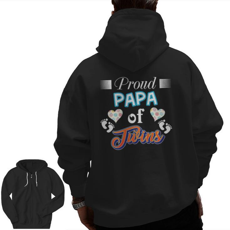 Proud Papa Of Twins Father Day Heart Footprint Dad Daddy Zip Up Hoodie Back Print