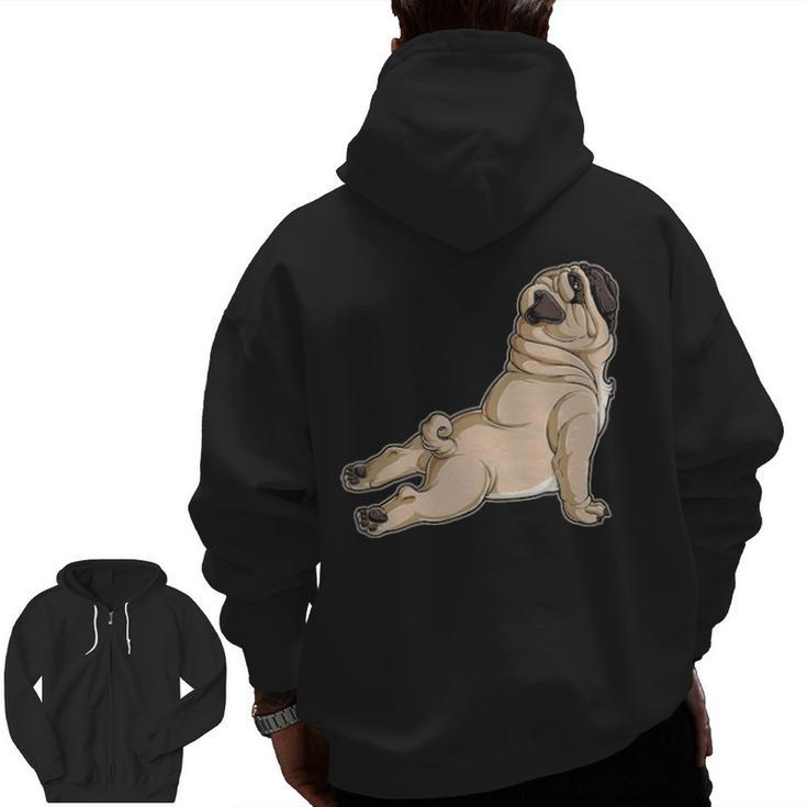 Pug Yoga Fitness Workout Gym Dog Lovers Puppy Athletic Pose Zip Up Hoodie Back Print