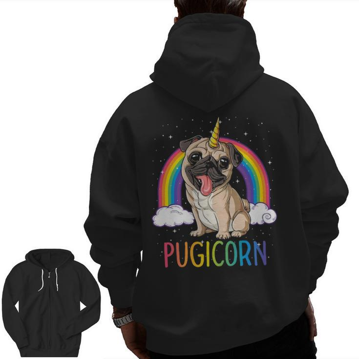 Pugicorn Pug Unicorn Girls Kids Space Galaxy Rainbow Zip Up Hoodie Back Print