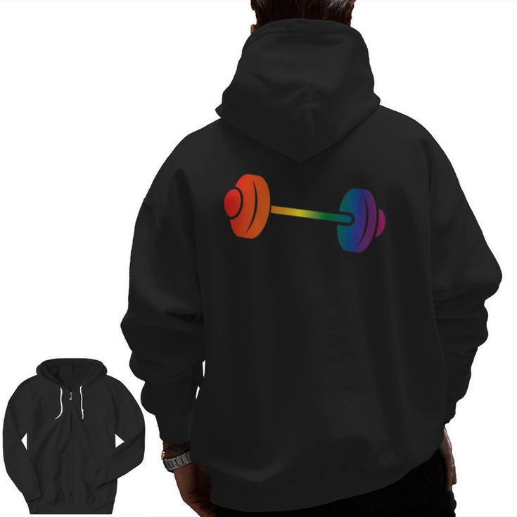 Rainbow Dumbbell For Gay Gym Owners And Lgbtq Fitness Zip Up Hoodie Back Print
