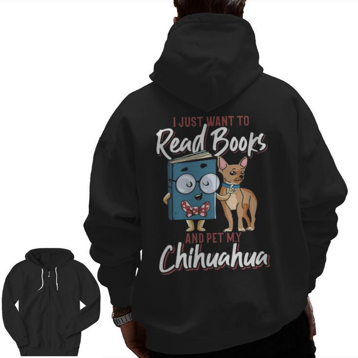 Reading Dog Mom Book Pet Dad Chihuahua Zip Up Hoodie Back Print
