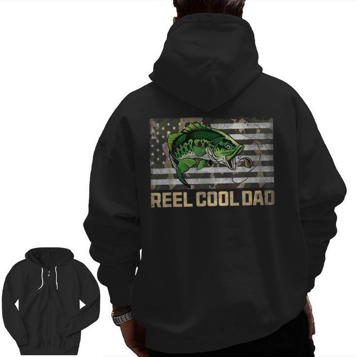 Reel Cool Dad Camouflage Flag Father's Day Fisherman Fishing Zip Up Hoodie Back Print