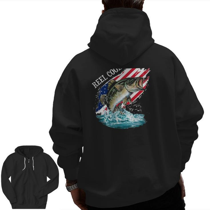Reel Cool Papa American Flag Fishing Father's Day Zip Up Hoodie Back Print