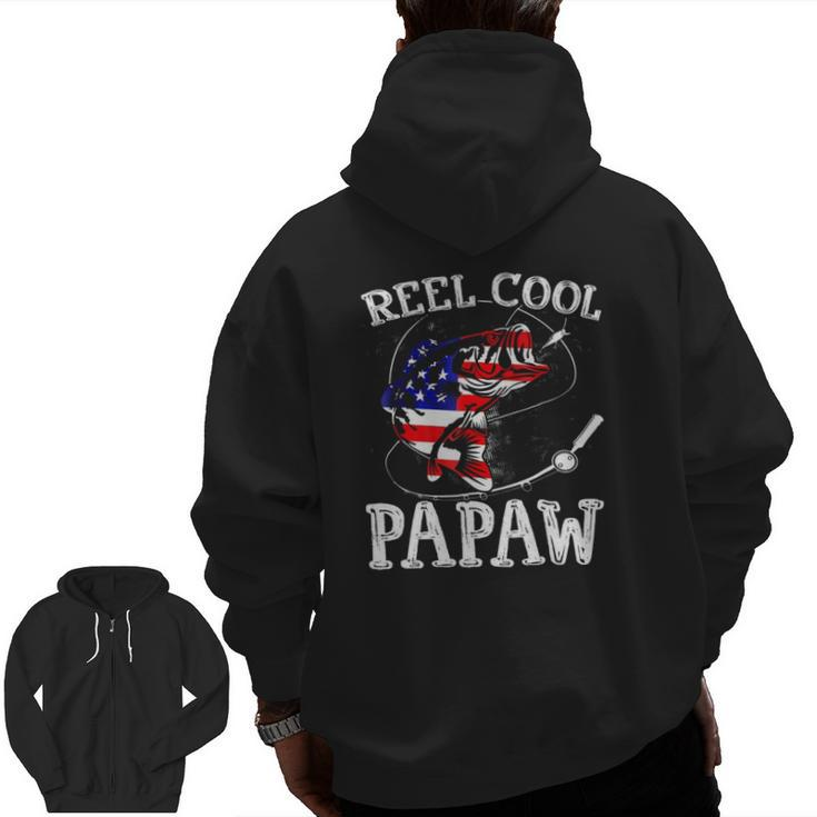 Reel Cool Papawfunny 4Th July Usa Flag Fishing Zip Up Hoodie Back Print