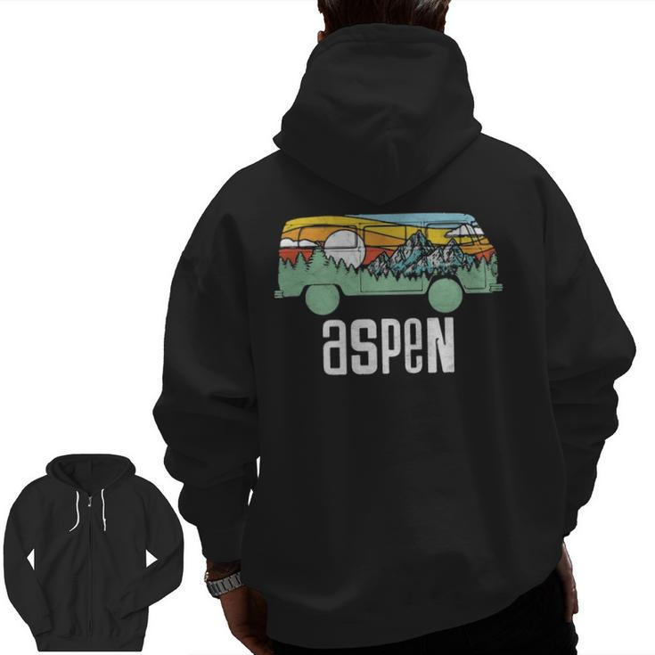 Retro Aspen Colorado Outdoor Hippie Van Graphic Zip Up Hoodie Back Print