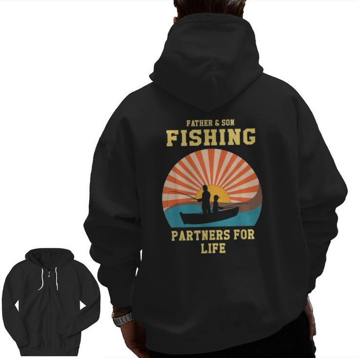 Retro Father Son Fishing Partners For Life Matching Zip Up Hoodie Back Print