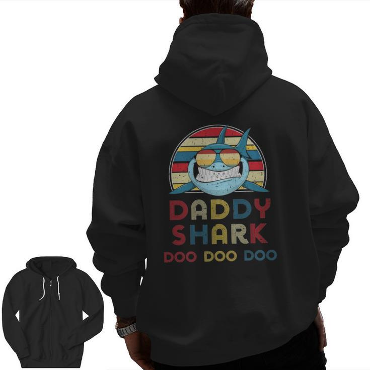 Retro Vintage Daddy Sharks For Father Mens Zip Up Hoodie Back Print