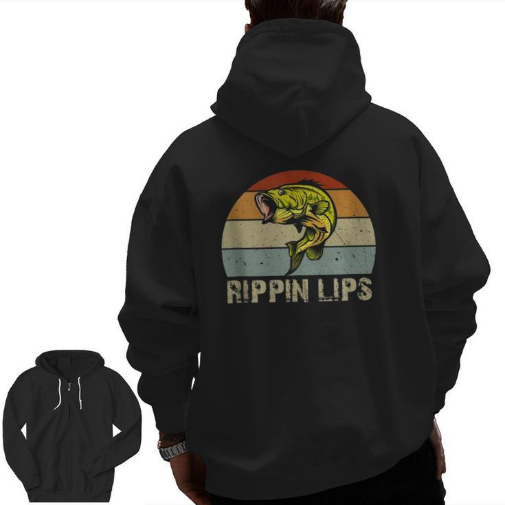 Rippin Lips Bass Fishing For Dad Father's Day Zip Up Hoodie Back Print