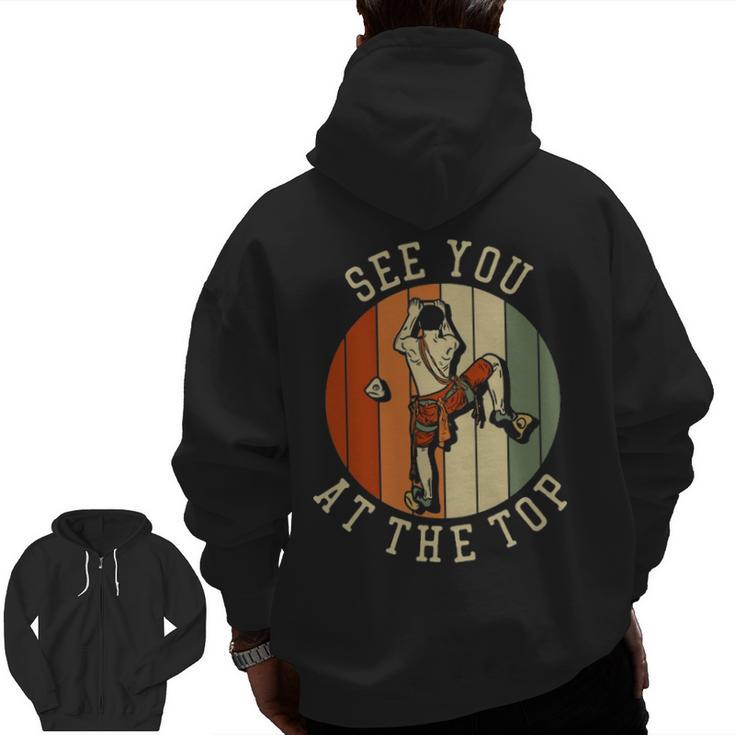 See You At The Top Vintage Style Rock Climbing Retro Zip Up Hoodie Back Print