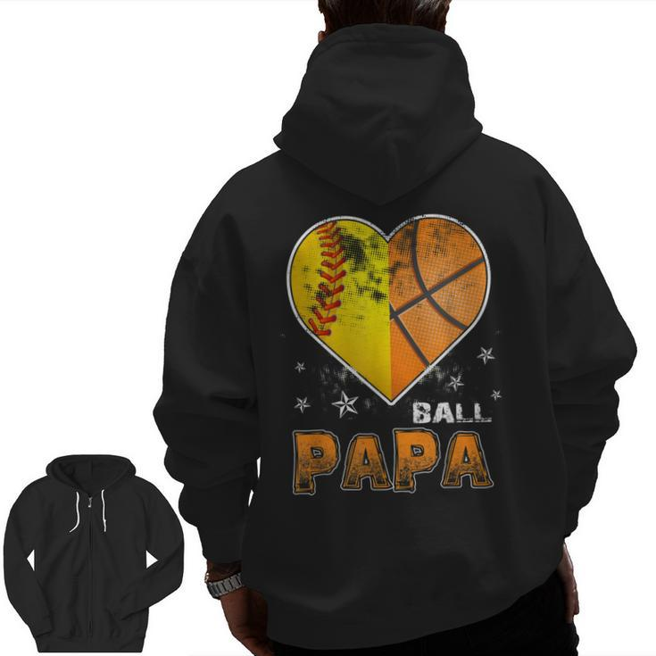 Softball Basketball Papa Grandpa Cool Distressed Zip Up Hoodie Back Print