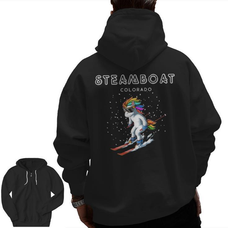 Steamboat Colorado  Unicorn Usa Ski Resort 80S Retro Pullover Zip Up Hoodie Back Print