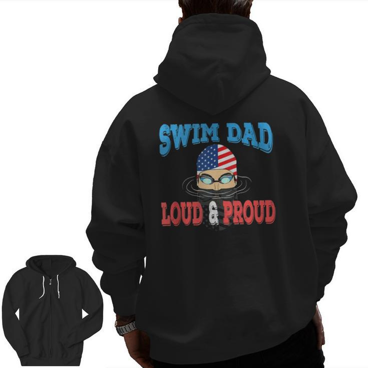 Swim Dad Swimming Swimmer Cheer Daddy Tee Zip Up Hoodie Back Print