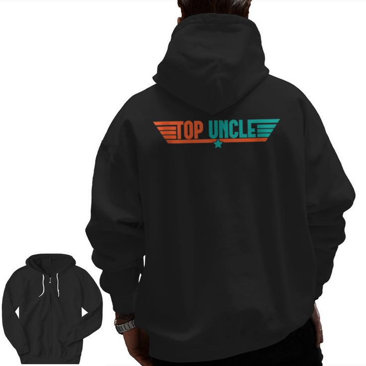 Top Uncle World's Best Uncle Vintage 80S 1980S Fathers Day Zip Up Hoodie Back Print