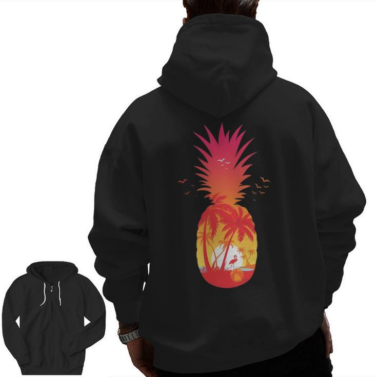 A Tropical Beach A Sunset Relax And Pineapples Zip Up Hoodie Back Print