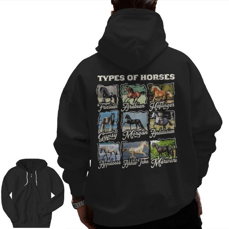Types Of Horses Lover Cute Riding Girl Boyn Horse Zip Up Hoodie Back Print