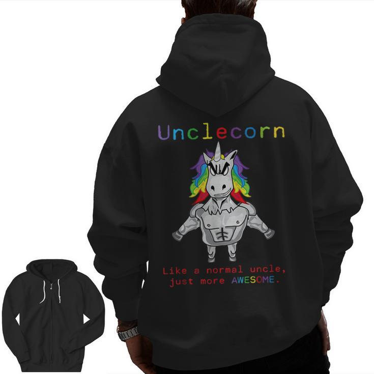 Unclecorn Unicorn With Muscle Normal Uncle Just Awesome Zip Up Hoodie Back Print